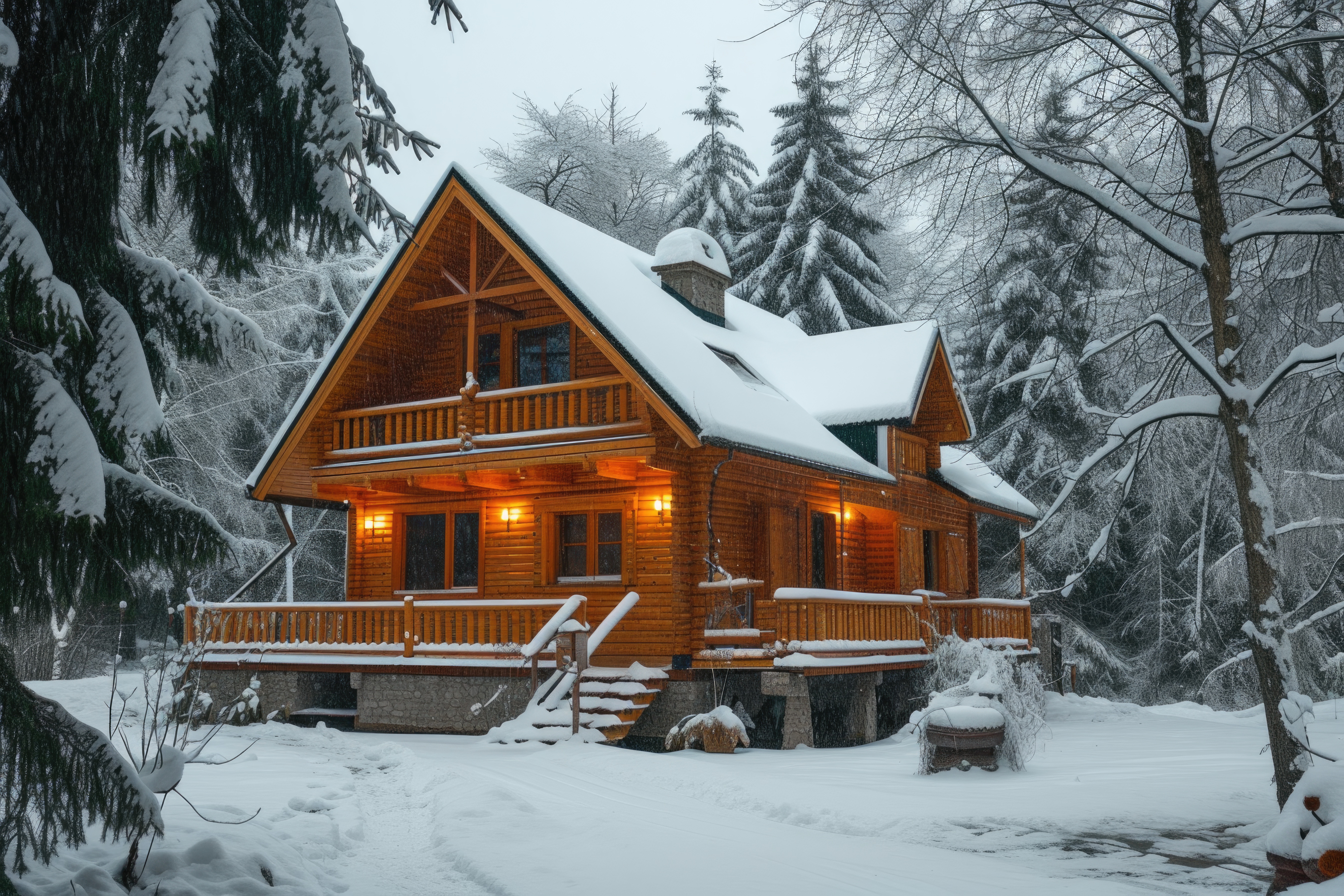 Wooden house with timber structure